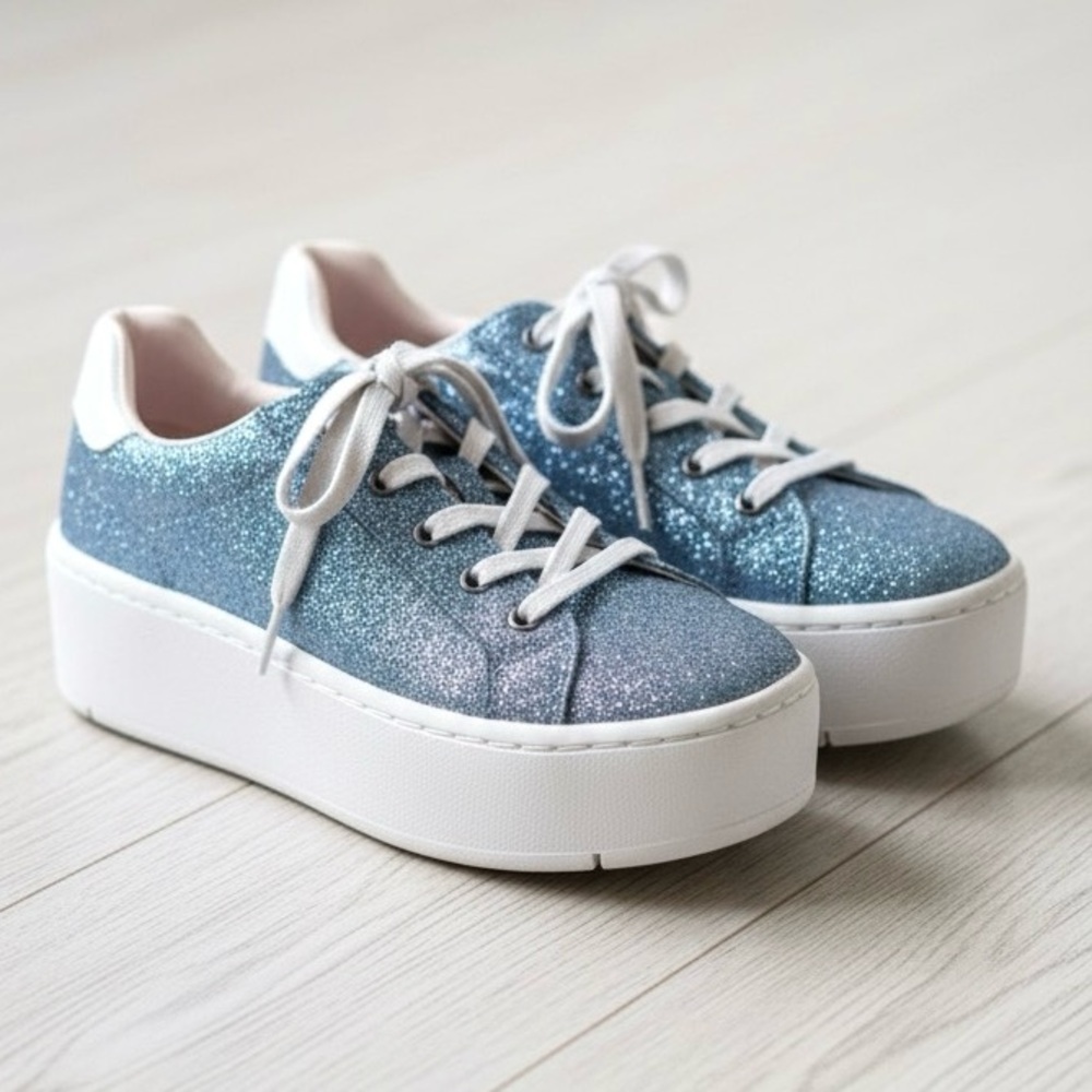 Skechers Plateau Glitter Platform Wedge Lace Up Sneakers - Picture 5 of 14